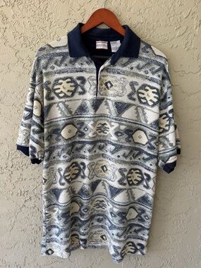 Bugle Boy Abstract Geometric Print Polo Shirt Medium